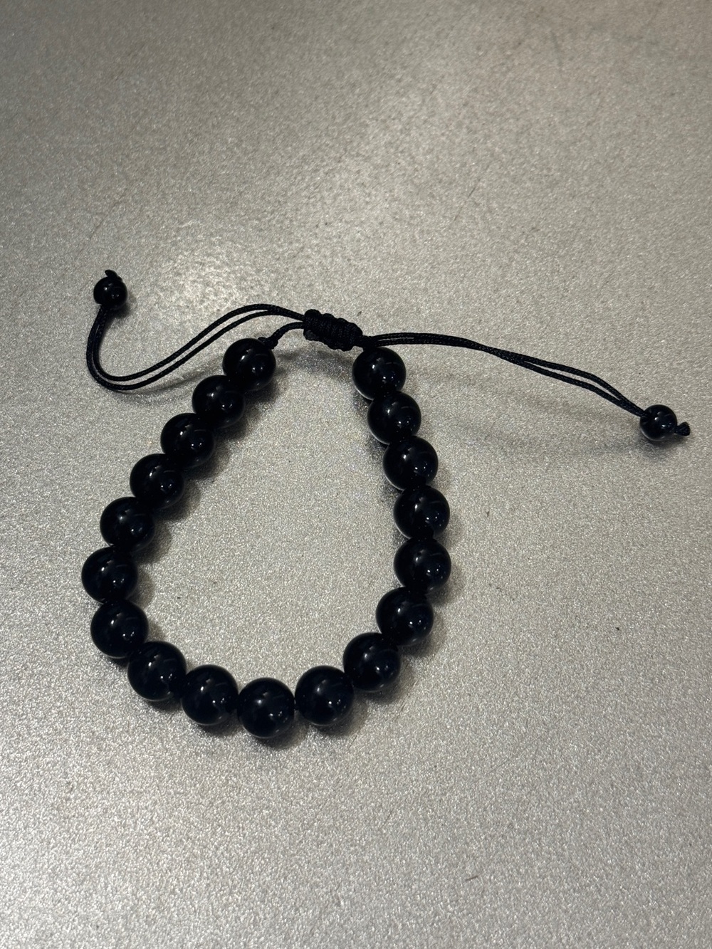 Black Onyx Style Beaded Bracelet – Adjustable Macrame Cord Unisex Shamballa
